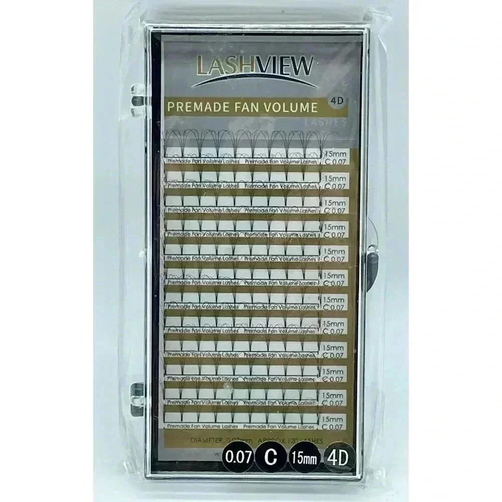 LASHVIEW 4D 120 PreMade Fan Volume Eyelash Extensions 0.07 C 15mm CD Curl 8-18L